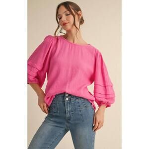 258. Pink Gauze Balloon sleeves Blouse